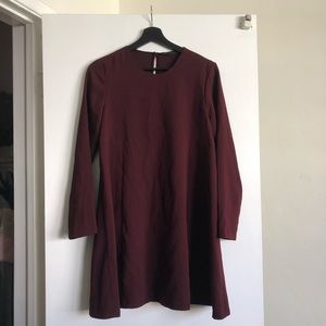 Zara Woman Burgundy Long-Sleeves Dress